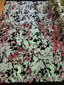 Reversible Velvet Sequins Hot Pink / Iridescent Pink 2 Way Stretch Shiny Sequins Fabric Black Velvet