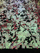 Reversible Velvet Sequins Hot Pink / Iridescent Pink 2 Way Stretch Shiny Sequins Fabric Black Velvet