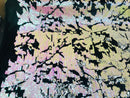 Reversible Velvet Sequins - White Pink / Silver - 2 Way Stretch Shiny Sequins Fabric on Black Velvet