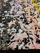 Reversible Velvet Sequins - White Pink / Silver - 2 Way Stretch Shiny Sequins Fabric on Black Velvet