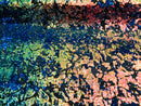 Reversible Velvet Sequins - Iridescent Blue Rainbow  2 Way Stretch Shiny Sequins Fabric Black Velvet