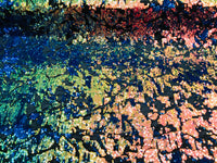 Reversible Velvet Sequins - Iridescent Blue Rainbow  2 Way Stretch Shiny Sequins Fabric Black Velvet