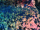 Reversible Velvet Sequins - Iridescent Blue Rainbow  2 Way Stretch Shiny Sequins Fabric Black Velvet