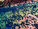 Reversible Velvet Sequins - Iridescent Blue Rainbow  2 Way Stretch Shiny Sequins Fabric Black Velvet