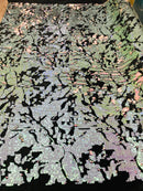 Reversible Velvet Sequins - Pink / Lilac Iridescent 2 Way Stretch Shiny Sequins Fabric Black Velvet