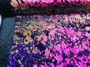 Reversible Velvet Sequins - Iridescent Purple - 2 Way Stretch Shiny Sequins Fabric on Black Velvet