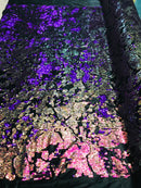 Reversible Velvet Sequins - Iridescent Purple - 2 Way Stretch Shiny Sequins Fabric on Black Velvet