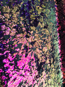 Reversible Velvet Sequins - Iridescent Purple - 2 Way Stretch Shiny Sequins Fabric on Black Velvet
