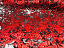 Reversible Velvet Sequins - Red / White - 2 Way Stretch Shiny Sequins Fabric on Black Velvet