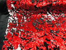 Reversible Velvet Sequins - Red / White - 2 Way Stretch Shiny Sequins Fabric on Black Velvet
