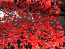 Reversible Velvet Sequins - Red / White - 2 Way Stretch Shiny Sequins Fabric on Black Velvet