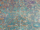 Luxury Feather Sequins - Iridescent Aqua - 4 Way Stretch Glamorous Fringe Feather Sequins Fabric