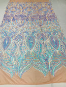 Luxury Feather Sequins - Iridescent Aqua - 4 Way Stretch Glamorous Fringe Feather Sequins Fabric