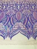 Luxury Feather Sequins - Iridescent Lilac - 4 Way Stretch Glamorous Fringe Feather Sequins Fabric