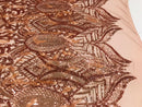Luxury Feather Sequins - Rose Gold - 4 Way Stretch Glamorous Shine Fringe Feather Sequins Fabric