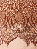 Luxury Feather Sequins - Rose Gold - 4 Way Stretch Glamorous Shine Fringe Feather Sequins Fabric