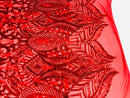 Luxury Feather Sequins - Red - 4 Way Stretch Glamorous Shine Fringe Feather Sequins Fabric