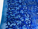 Luxury Feather Sequins - Royal Blue - 4 Way Stretch Glamorous Fringe Feather Sequins Fabric