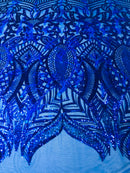 Luxury Feather Sequins - Royal Blue - 4 Way Stretch Glamorous Fringe Feather Sequins Fabric