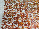 Luxury Feather Sequins - Iridescent Orange - 4 Way Stretch Glamorous Fringe Feather Sequins Fabric
