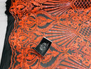 Glam Pattern Sequins - Neon Orange - 4 Way Stretch Colorful Designer Net Sequins Fabrics