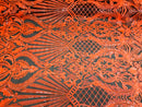 Glam Pattern Sequins - Neon Orange - 4 Way Stretch Colorful Designer Net Sequins Fabrics