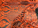 Glam Pattern Sequins - Neon Orange - 4 Way Stretch Colorful Designer Net Sequins Fabrics