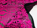 Glam Pattern Sequins - Neon Pink - 4 Way Stretch Colorful Designer Net Sequins Fabrics