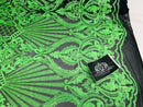 Glam Pattern Sequins - Neon Green - 4 Way Stretch Colorful Designer Net Sequins Fabrics