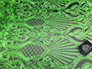 Glam Pattern Sequins - Neon Green - 4 Way Stretch Colorful Designer Net Sequins Fabrics