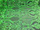 Glam Pattern Sequins - Neon Green - 4 Way Stretch Colorful Designer Net Sequins Fabrics