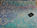 Glam Pattern Sequins - Iridescent Aqua - 4 Way Stretch Colorful Designer Net Sequins Fabrics