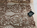 Glam Pattern Sequins - Rose Gold - 4 Way Stretch Colorful Designer Net Sequins Fabrics