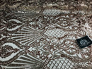 Glam Pattern Sequins - Rose Gold - 4 Way Stretch Colorful Designer Net Sequins Fabrics