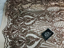 Glam Pattern Sequins - Rose Gold - 4 Way Stretch Colorful Designer Net Sequins Fabrics