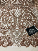Glam Pattern Sequins - Rose Gold - 4 Way Stretch Colorful Designer Net Sequins Fabrics