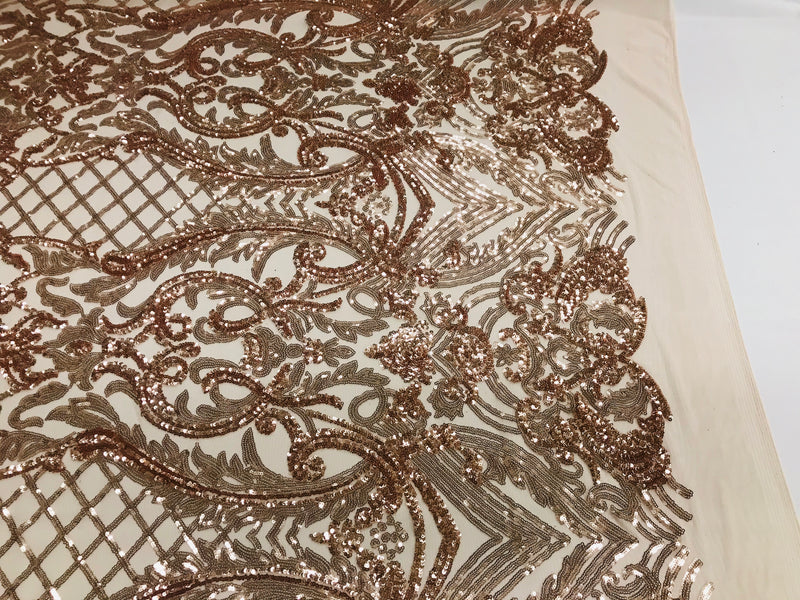 Glam Pattern Sequins - Rose Gold - 4 Way Stretch Colorful Designer Net Sequins Fabrics