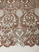 Glam Pattern Sequins - Rose Gold - 4 Way Stretch Colorful Designer Net Sequins Fabrics