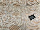 Glam Pattern Sequins - Nude White Mesh - 4 Way Stretch Colorful Designer Net Sequins Fabrics
