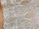 Glam Pattern Sequins - Nude White Mesh - 4 Way Stretch Colorful Designer Net Sequins Fabrics