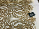 Glam Pattern Sequins - Gold - 4 Way Stretch Colorful Designer Net Sequins Fabrics