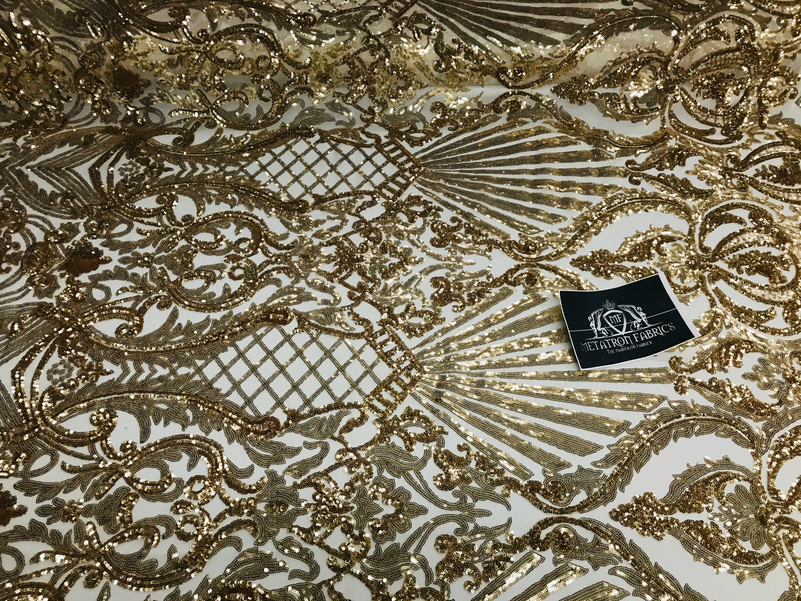 Glam Pattern Sequins - Gold - 4 Way Stretch Colorful Designer Net Sequ