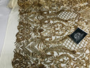 Glam Pattern Sequins - Gold - 4 Way Stretch Colorful Designer Net Sequins Fabrics