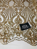 Glam Pattern Sequins - Gold - 4 Way Stretch Colorful Designer Net Sequins Fabrics