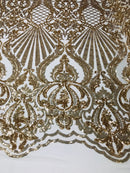 Glam Pattern Sequins - Gold - 4 Way Stretch Colorful Designer Net Sequins Fabrics