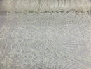 Glam Pattern Sequins - White White - 4 Way Stretch Colorful Designer Net Sequins Fabrics
