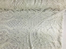 Glam Pattern Sequins - White White - 4 Way Stretch Colorful Designer Net Sequins Fabrics