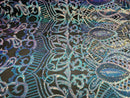Iridescent Fabric - Iridescent Aqua Black Mesh - 4 Way Stretch Royalty Sequins Holographic Sequins Fabric