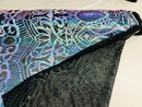 Iridescent Fabric - Iridescent Aqua Black Mesh - 4 Way Stretch Royalty Sequins Holographic Sequins Fabric