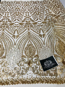 Geometric Pattern Sequins - Gold - 4 Way Stretch Colorful Shine Designer Sequins